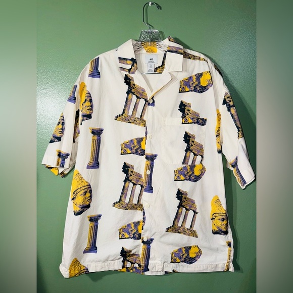 H&M Other - H&M Men's Casual Shirt - White and Yellow Graphic